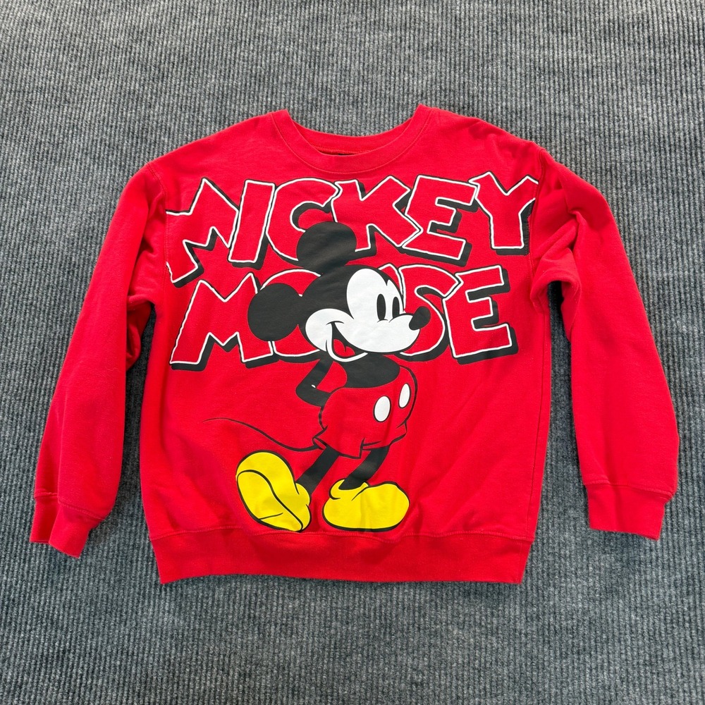 Disney Kids Mickey Mouse Red Graphic Fleece Sweatshirt Crewneck Size L 11-13